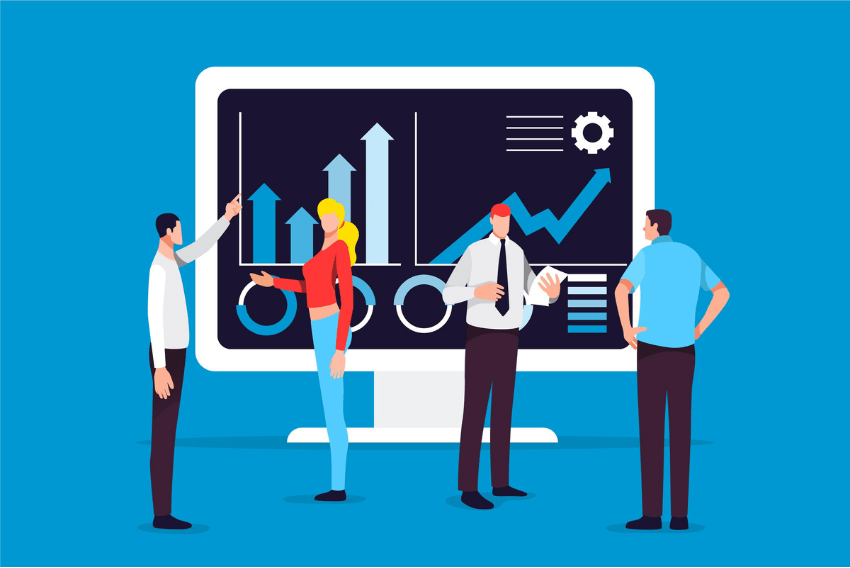 Professional presenting ideas to an online audience, with LinkedIn icons and a rising graph symbolizing how to be a LinkedIn thought leader and influence.