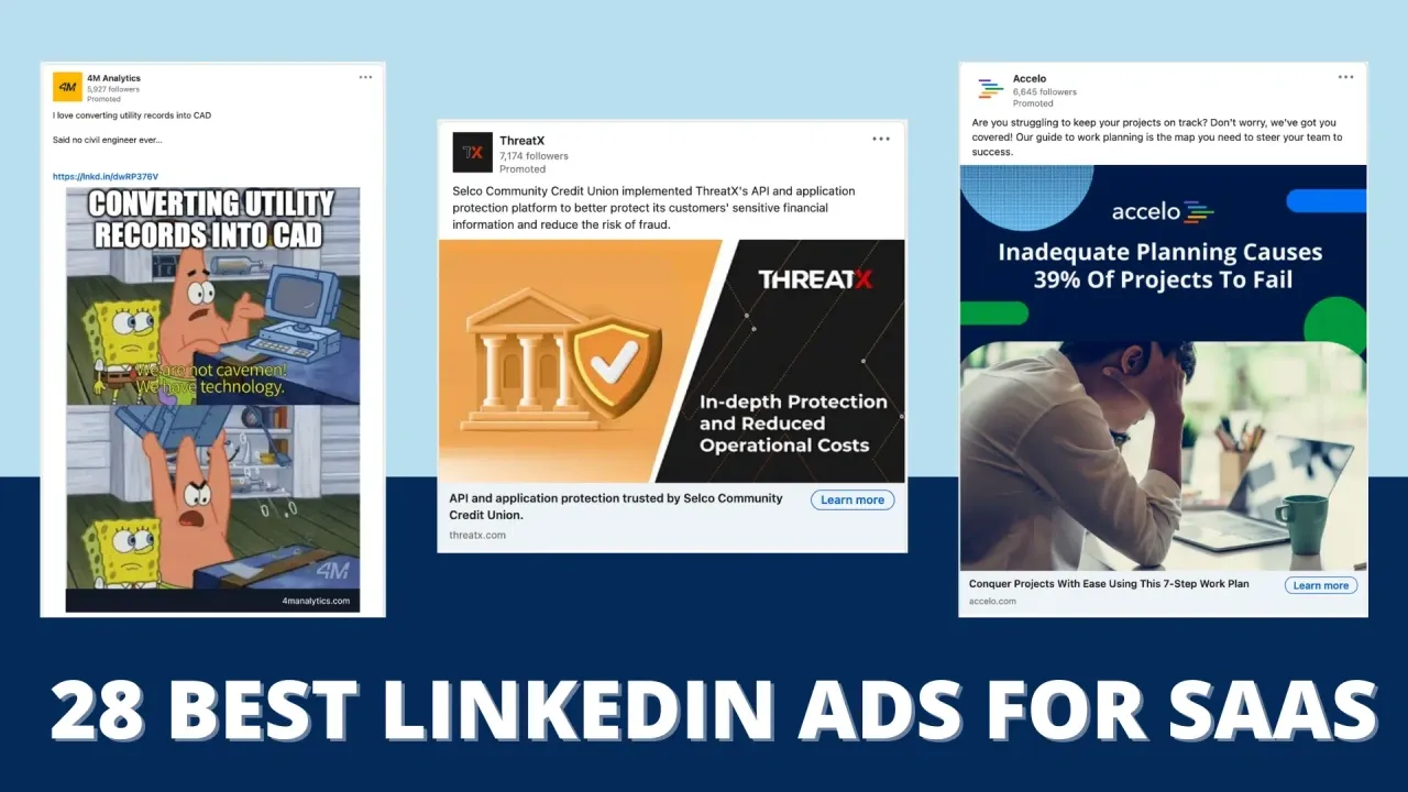 Visual showing a LinkedIn ad dashboard with graphs, startup logos, and highlighted ads that contributed to million-dollar revenue growth.