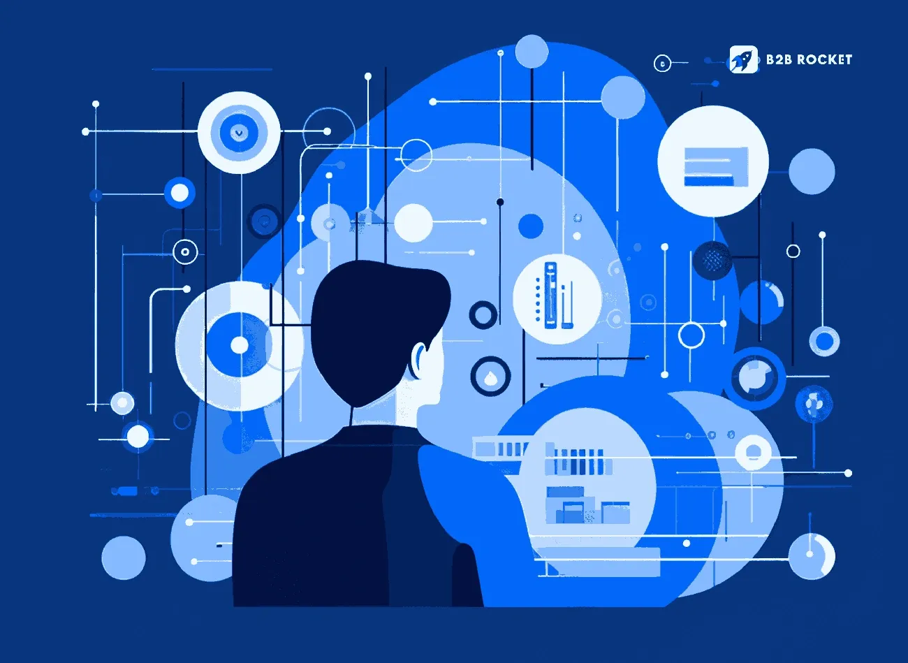 How AI Transforms B2B Lead Generation: An Ultimate Guide for 2026 Success 3 A futuristic dashboard showing AI tools automating B2B lead generation processes, with graphs, email workflows, and lead profiles on-screen.