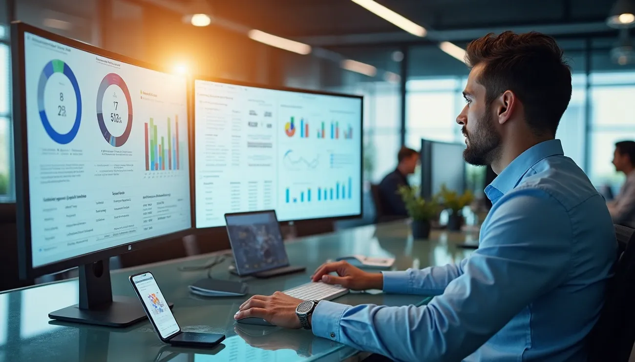 How AI Transforms B2B Lead Generation: An Ultimate Guide for 2026 Success 1 A futuristic dashboard showing AI tools automating B2B lead generation processes, with graphs, email workflows, and lead profiles on-screen.