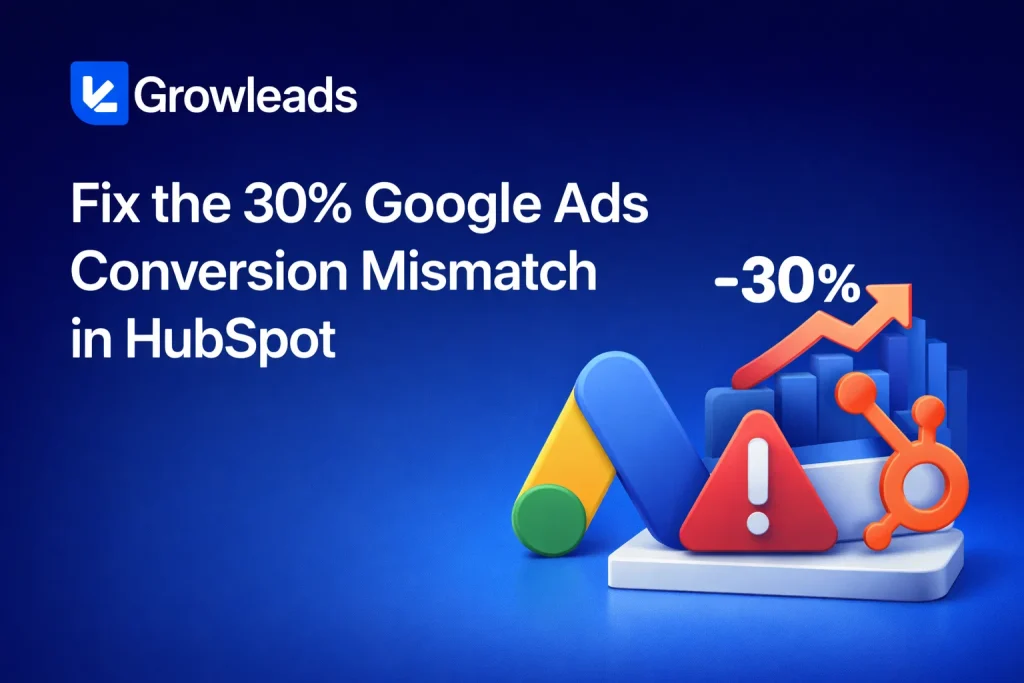 Growleads guide to fixing 30% Google Ads conversion mismatch in HubSpot using offline conversion tracking and closed-loop reporting