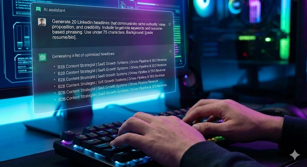 Linkedin Prompts for Writing Headlines and About Section (2025 Expert Guide) 3 Visual comparison of a generic LinkedIn profile versus an AI-Optimized Profile, highlighting the result of an effective linkedin prompt.