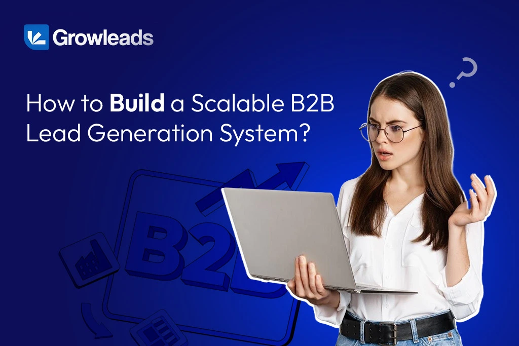 Scalable B2B lead generation system supported by CRM tools, sales automation dashboard, and data-driven lead management visuals